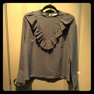 HM navy polka dot ruffle blouse